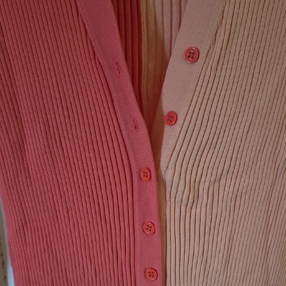 STAUD Shoko LG Ribbed Cardigan Maxi Dress in Pink and Peach - Picture 3 of 8